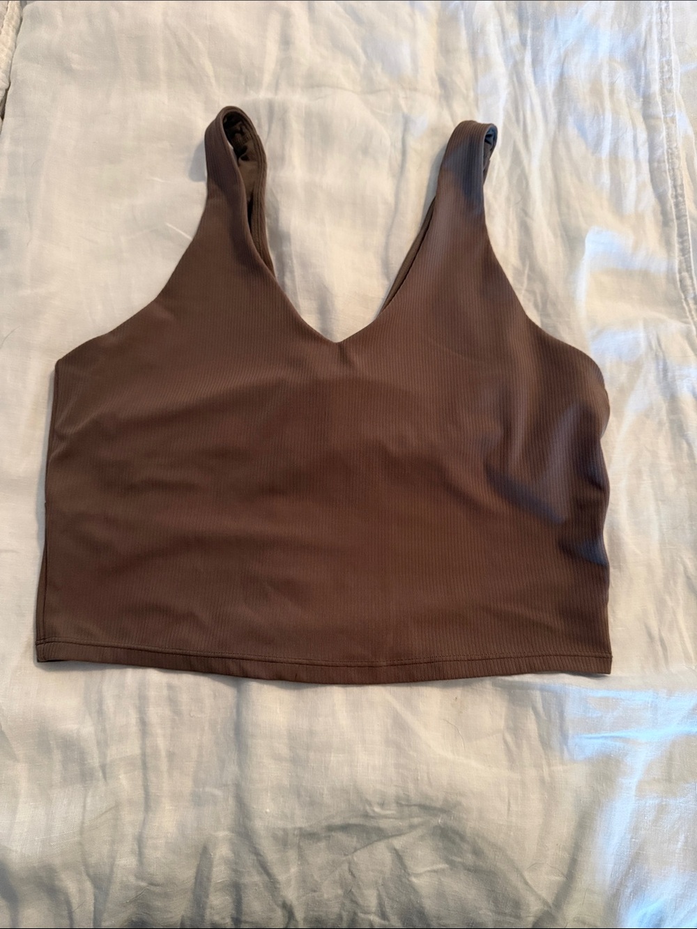 Brown Ribbed V-Neck Women’s Tank Top